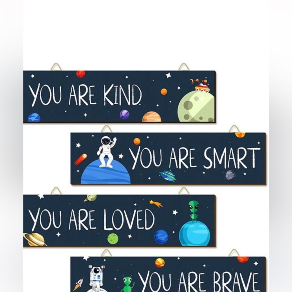4 Pieces Inspirational Wall Art Decor Space Themed Bedroom Decor